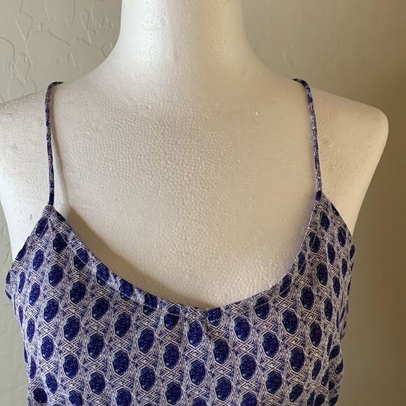 H&M blue sleeveless summer dress with pockets elastic waist mid length SZ 6 - Picture 3 of 14